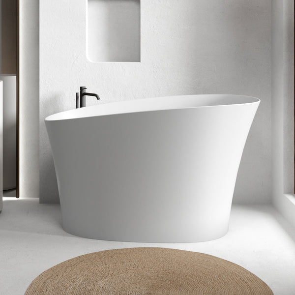 51" Freestanding Soaking Solid Surface Bathtub with Drain & Pipe